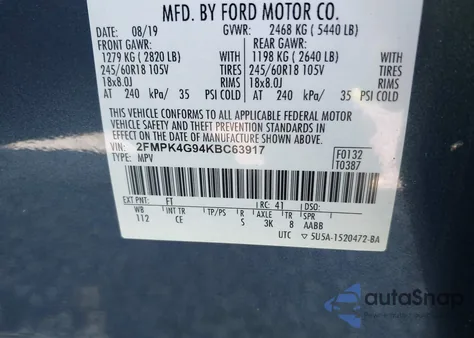 2019 Ford Edge Se from USA, damaged, VIN 2FMPK4G94KBC63917